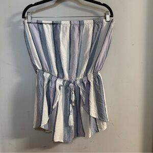 Ocean Drive Women’s Romper Large Stripe Smocked Layered Wrap Flowy Beachy